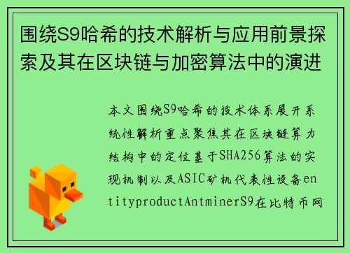 围绕S9哈希的技术解析与应用前景探索及其在区块链与加密算法中的演进分析